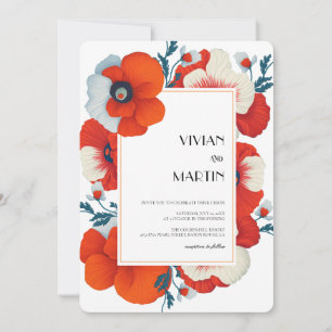 Invitación Boda de código Qr floral rojo brillante de los flo