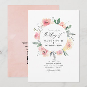 Invitación Boda de código QR floral rosa pastel RSVP