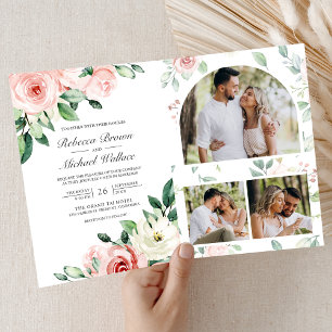 Invitación Boda de código QR floral rosa sonrojado todo en un
