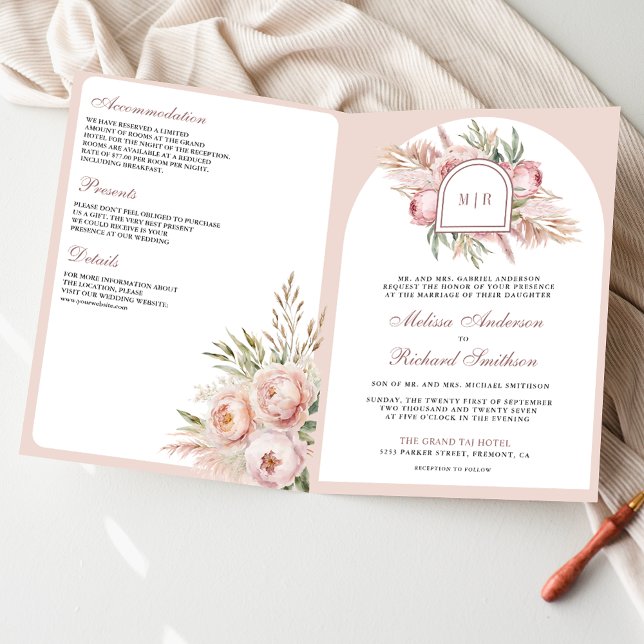Invitación Boda de código QR floral rosa suave polvoriento de (Subido por el creador)