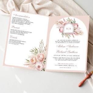 Invitación Boda de código QR floral rosa suave polvoriento Pa