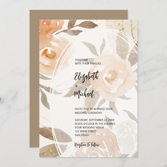 Invitación Boda de código QR floral rústico otoñal todo en un (Anverso / Reverso)