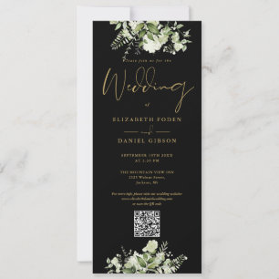 Invitación Boda de código QR floral verde y negro y dorado