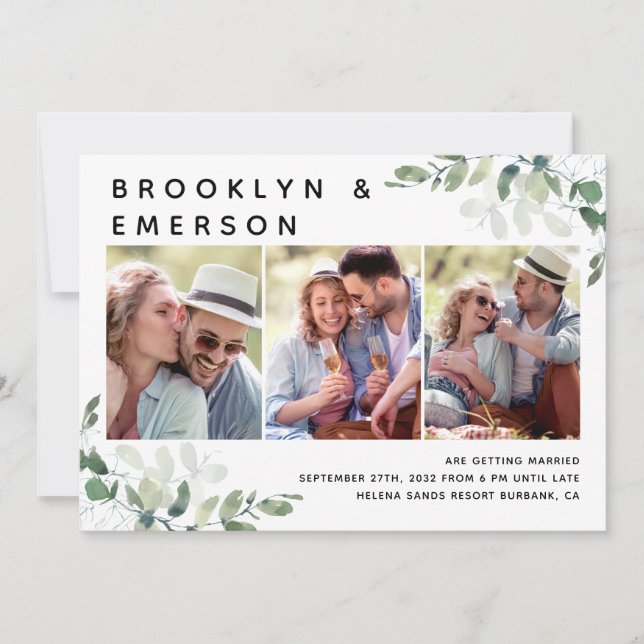 Invitación Boda de código QR fotográfico Eucalyptus 3 (Anverso)