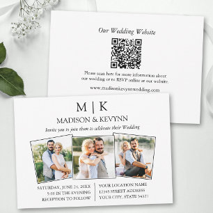 Invitación Boda de código QR fotográfico Monograma 3 minimali