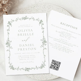 Invitación Boda de código QR francés de Sage Green Victorian