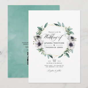 Invitación Boda de código QR geométrico de anemona de eucalip