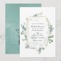 Boda de código QR geométrico de eucalipto acuarela