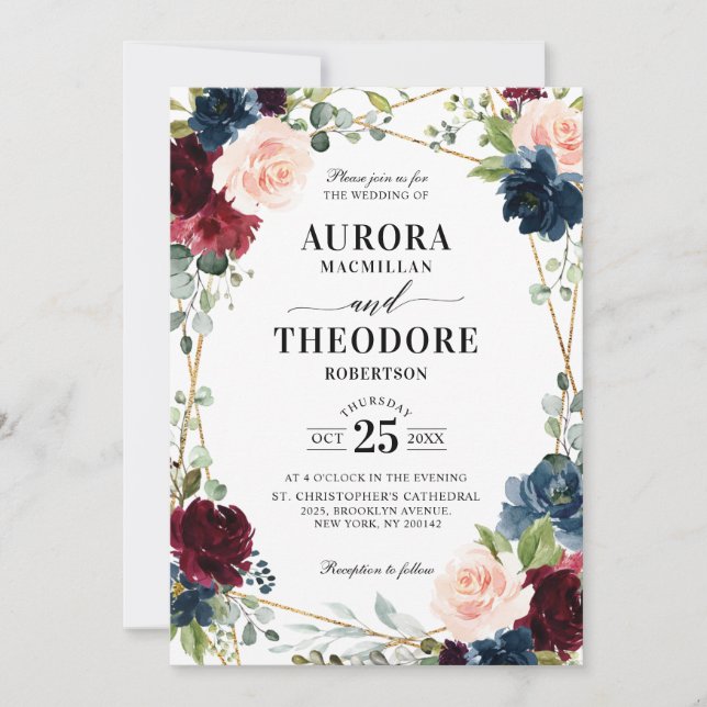 Invitación Boda de código QR geométrico Rubor Gold de la Mari (Anverso)