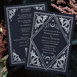 Invitación Boda de código QR gótico de Plata Art Nouveau Taro