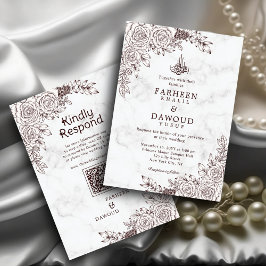 Invitación Boda de código QR islámico de encaje floral de már