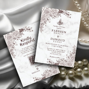 Invitación Boda de código QR islámico de encaje floral de már