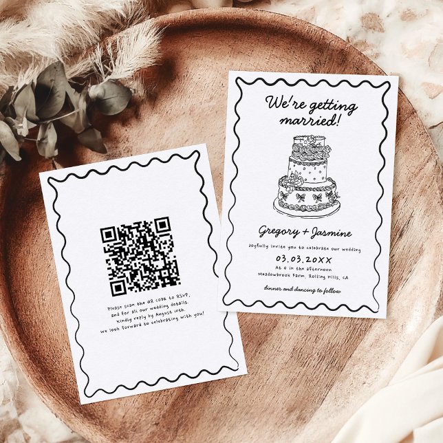 Invitación Boda de código QR manuscrito dibujado a mano capri (Subido por el creador)
