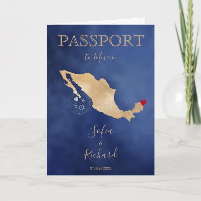Invitación Boda de código QR Mapa de pasaporte de destino Méx (Anverso)