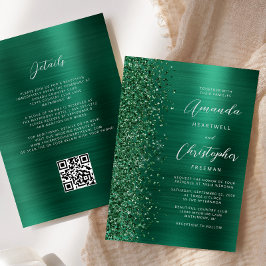 Invitación Boda de código QR Metalizado cepillado verde de la