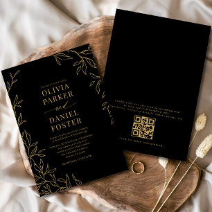 Invitación Boda de código QR Minimalista elegante de oro negr