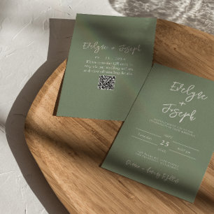 Invitación Boda de código QR Minimalista verde sage moderno