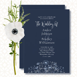 Invitación Boda de código QR mínimo de floral blanca azul de