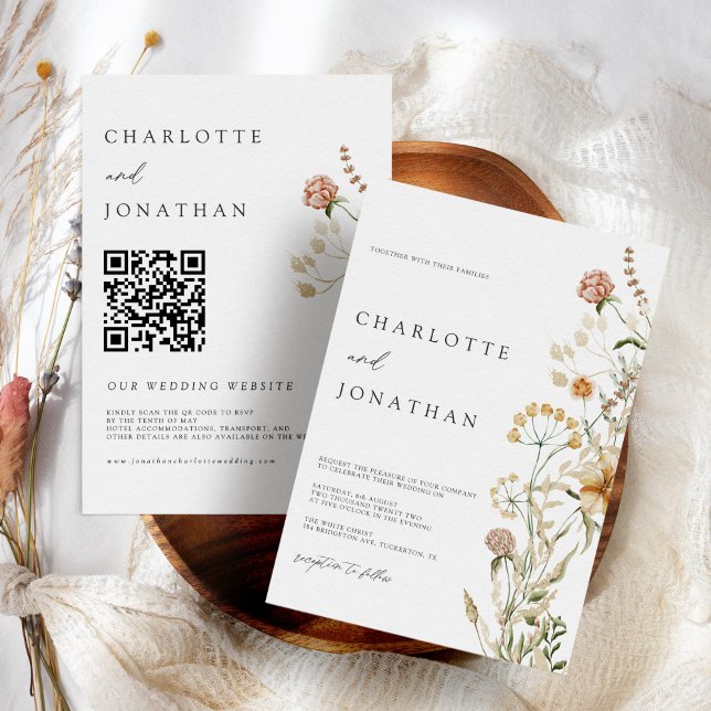 Invitación Boda de código QR mínimo para Flores silvestres Bo (Subido por el creador)