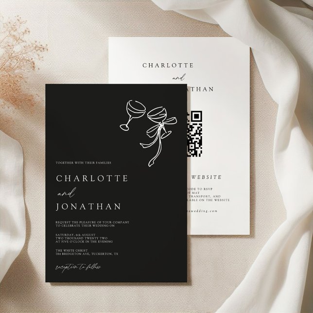 Invitación Boda de código QR moderno con grillos de mano negr (Subido por el creador)