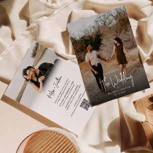 Invitación Boda de código QR moderno con guión gráfico minima