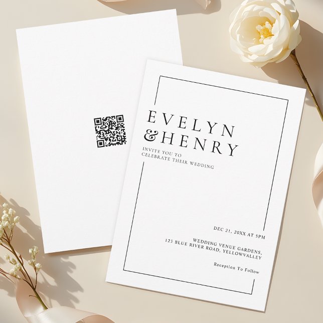Invitación Boda de código QR moderno con línea negra simple (Subido por el creador)