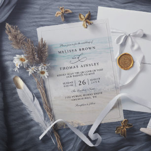 Invitación Boda de código QR moderno de agua acuática de aren