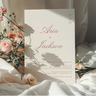Invitación Boda de código QR moderno de caligrafía rosa polvo