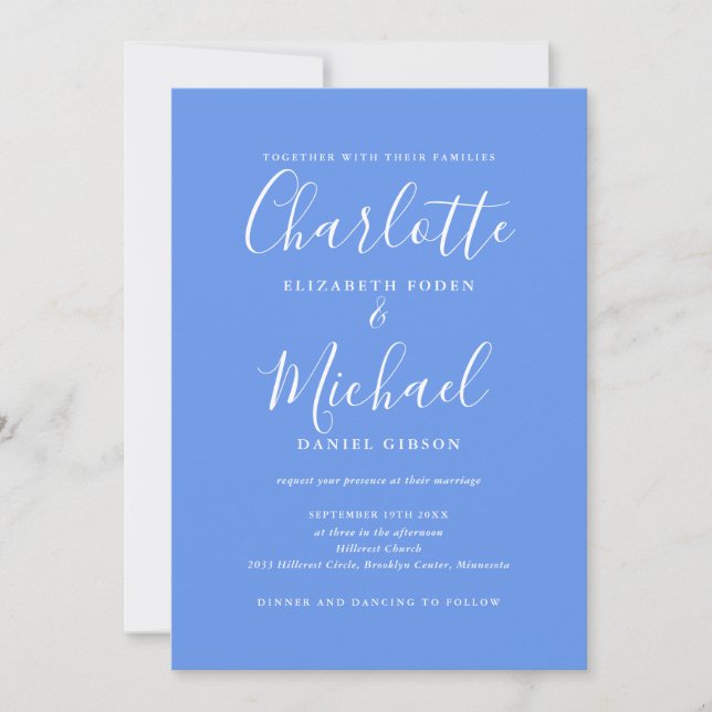 Invitación Boda de código QR moderno elegante azul de aciano (Anverso)