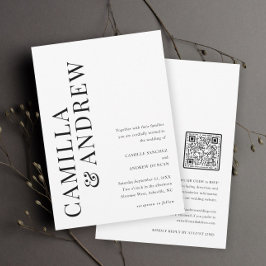 Invitación Boda de código QR moderno en blanco y negro