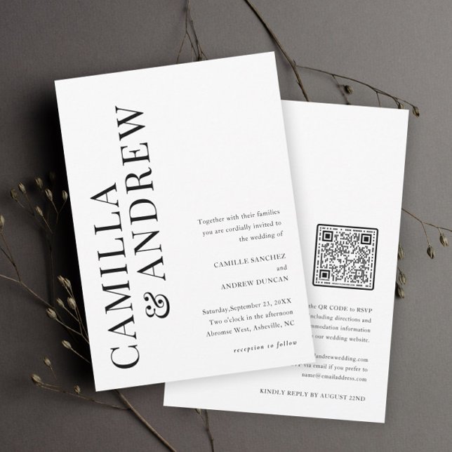 Invitación Boda de código QR moderno en blanco y negro (Subido por el creador)
