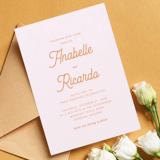 Invitación Boda de código QR Naranja rosa de guión retro capr (Subido por el creador)