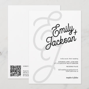 Invitación Boda de código qr negro de nombres de pincel de mo