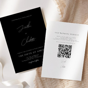 Invitación Boda de código QR negro minimalista