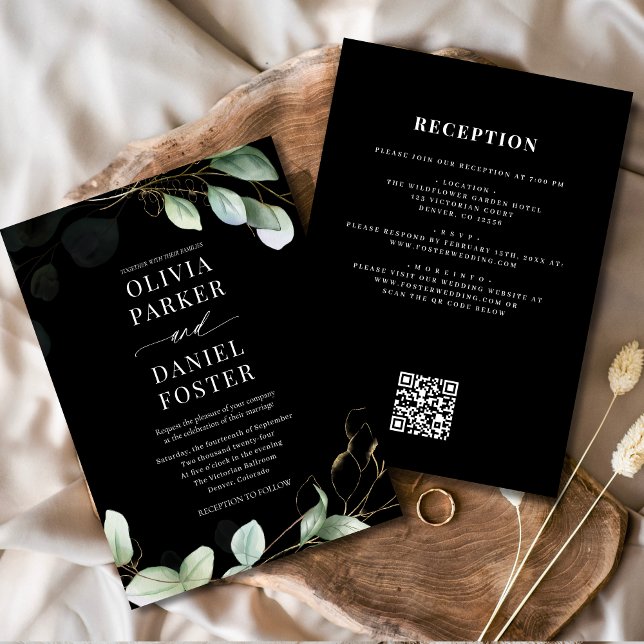 Invitación Boda de código QR negro para todos en un eucalipto (Subido por el creador)