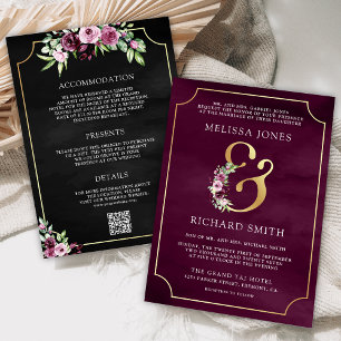 Invitación Boda de código QR negro y de marca floral de cirue