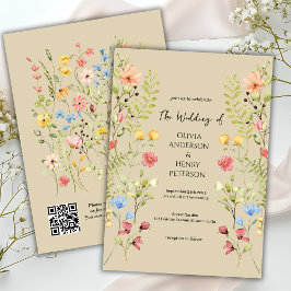 Invitación Boda de código QR neutro de primavera de flores si