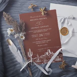 Invitación Boda de código QR occidental de terracota minimali