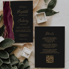 Invitación Boda de código QR oscuro de la Agate de Oro de Bor