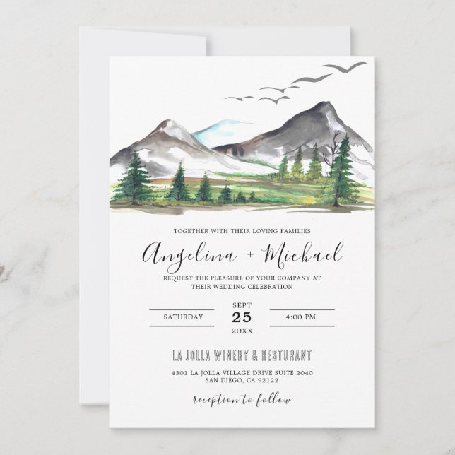 Invitación Boda de código QR para bosques de bosques de monta (Anverso)