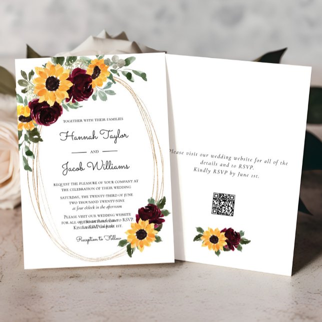 Invitación Boda de código QR para girasol y Rosas rusos (Subido por el creador)