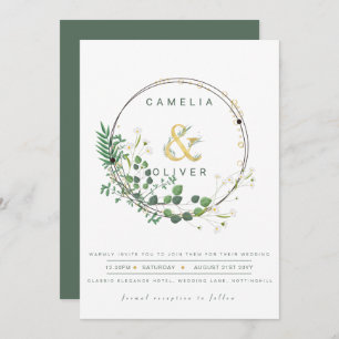 Invitación Boda de código QR para la flor verde de oro todo e