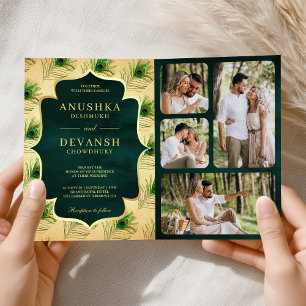 Invitación Boda de código QR para plumas de pavo real verde v