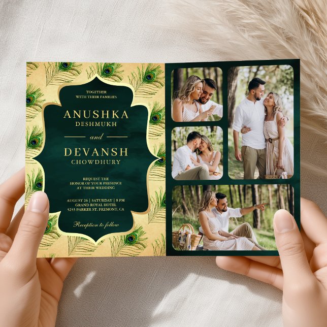 Invitación Boda de código QR para plumas de pavo real verde v (Subido por el creador)