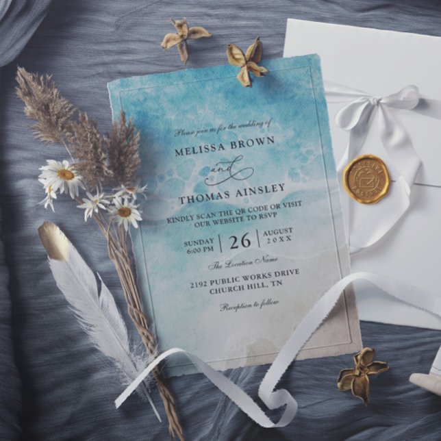 Invitación Boda de código QR presupuesto elegante playa acuar (Subido por el creador)