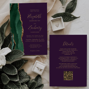 Invitación Boda de código QR púrpura de la esmeralda verde de