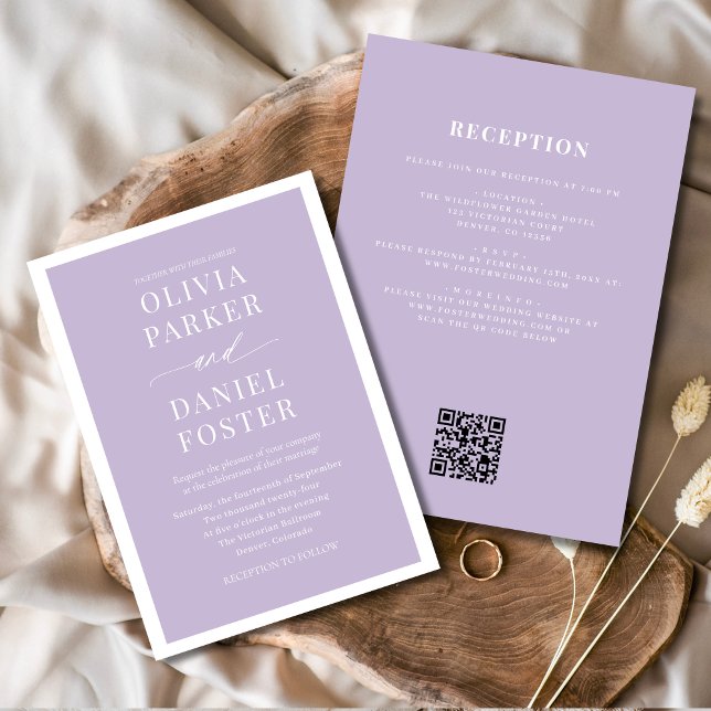 Invitación Boda de código QR púrpura de Lavender (Subido por el creador)