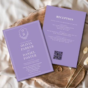 Invitación Boda de código QR púrpura Lilac Escudo All in Once