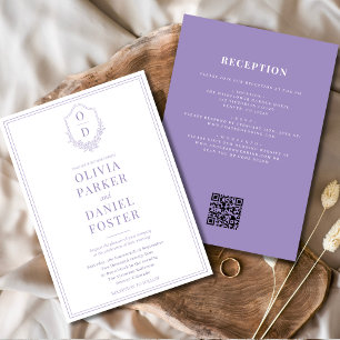 Invitación Boda de código QR púrpura Lilac Todo en un Escudo
