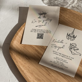 Invitación Boda de código QR Quirky escrito con mano retro